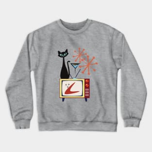 Retro Kitty Sitting on a Vintage Telly Crewneck Sweatshirt